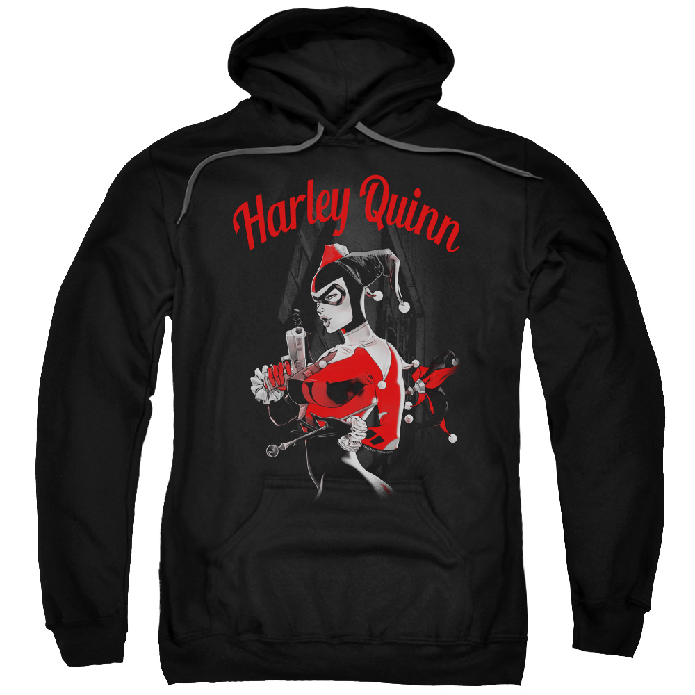 BM2755-AFTH-6 Batman & Spring Gun Adult Pull-Over Hoodie, Black - 3X