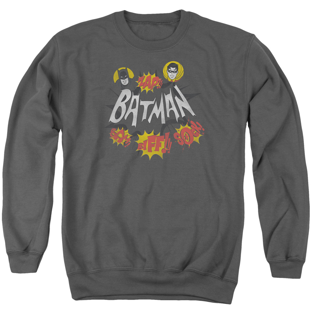 Batman Classic TV & Sound Effects Long Sleeve Adult Crewneck Sweatshirt, Charcoal - Small