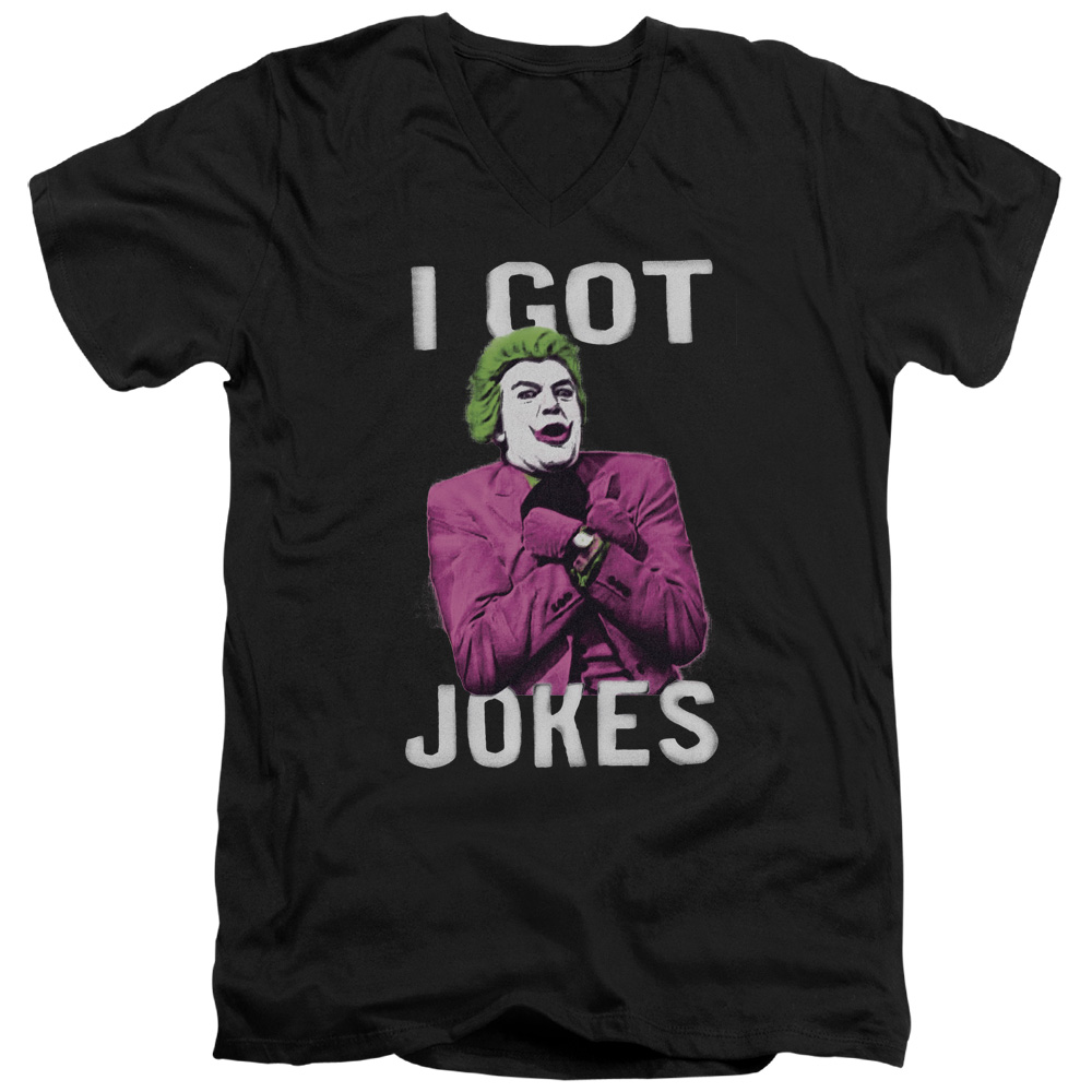 BMT142D-AV-4 Batman Classic TV & Got Jokes Short Sleeve Cotton Adult Slim Fit V-Neck 30-1 T-Shirt, Black - Extra Large