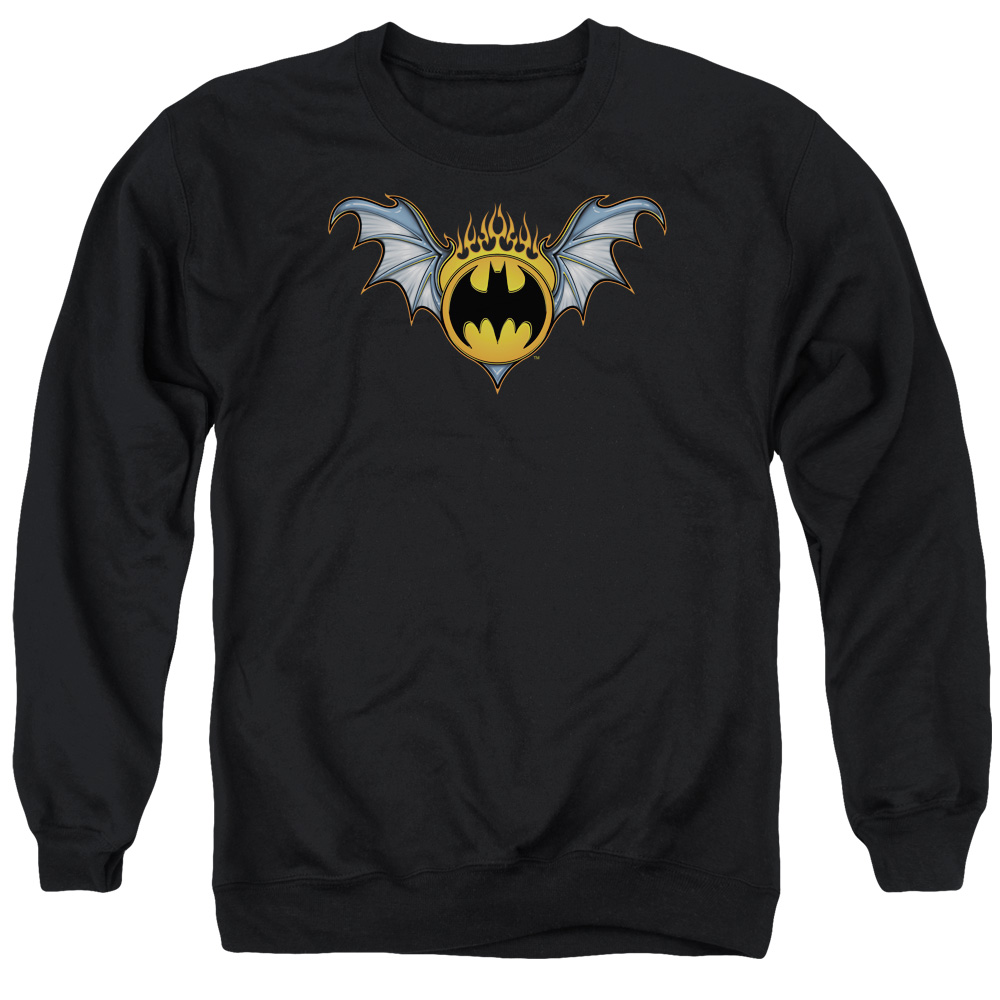Batman & Bat Wings Logo Long Sleeve Adult Crewneck Sweatshirt, Black - 3X