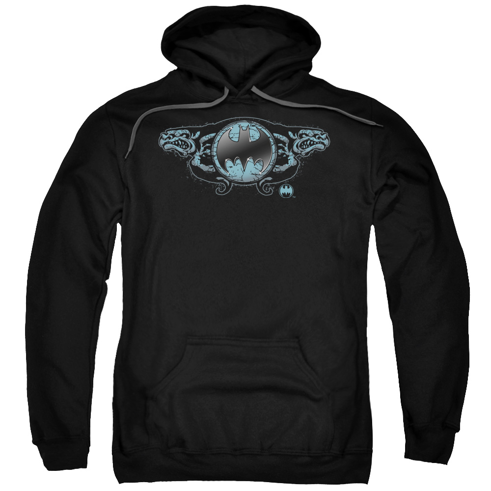 BM810-AFTH-7 Batman & Two Gargoyles Logo Adult Pull-Over Hoodie, Black - 4X -  Trevco