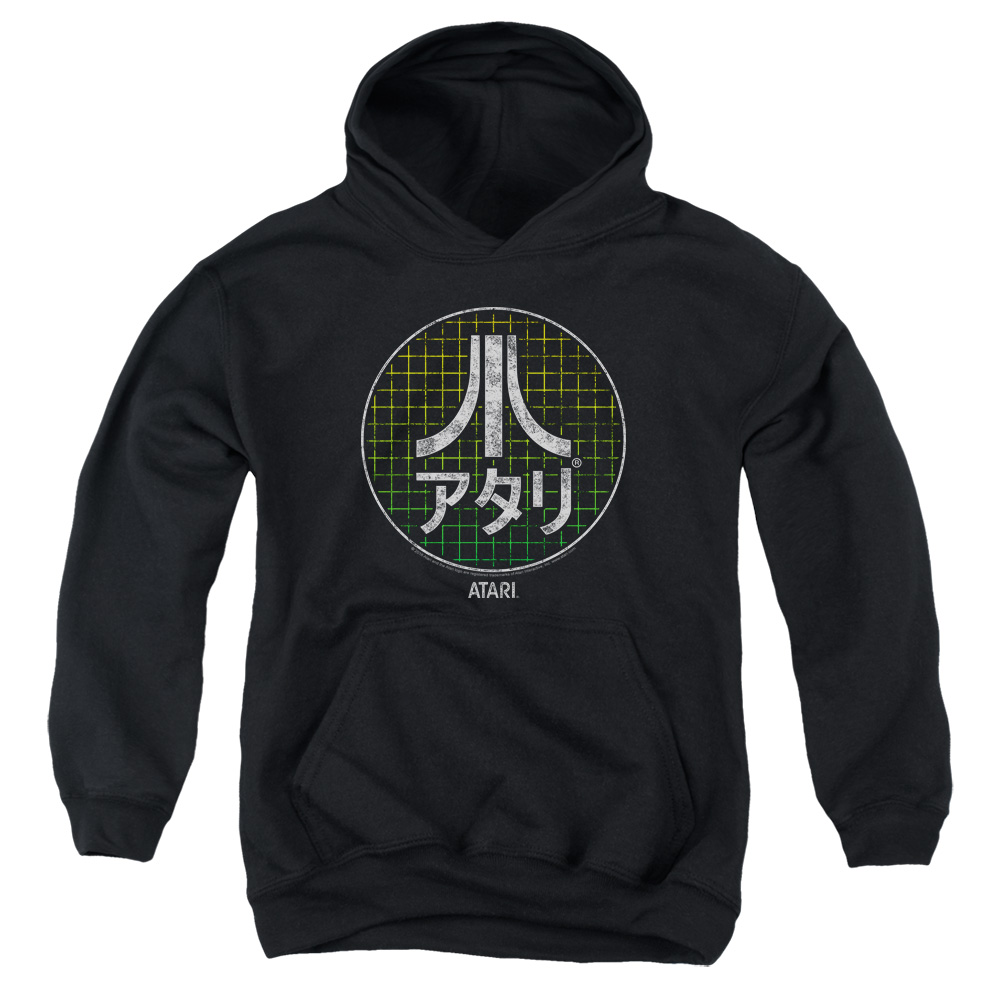 Atari & Japanese Grid Youth Cotton Pull-Over Hoodie, Black - Extra Large