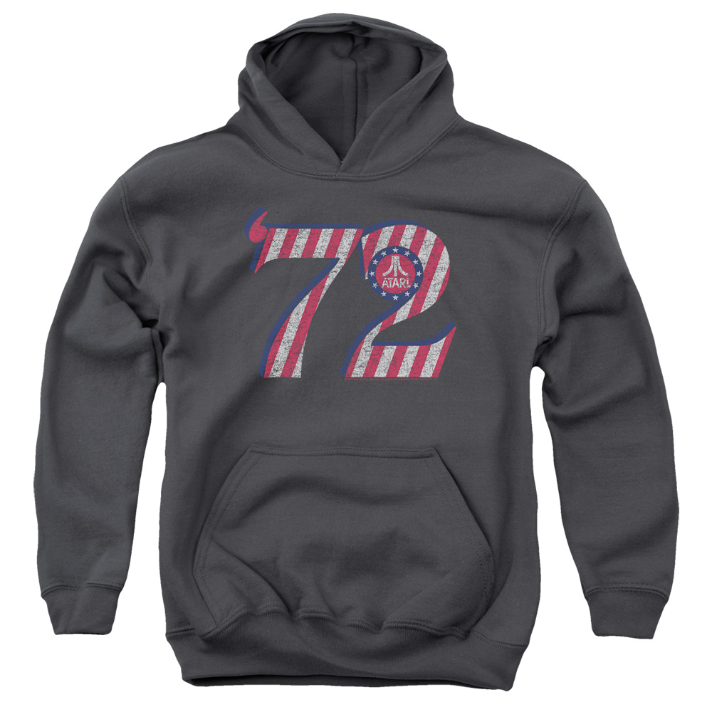 Atari & Atari 72 Youth Cotton Pull-Over Hoodie, Charcoal - Extra Large