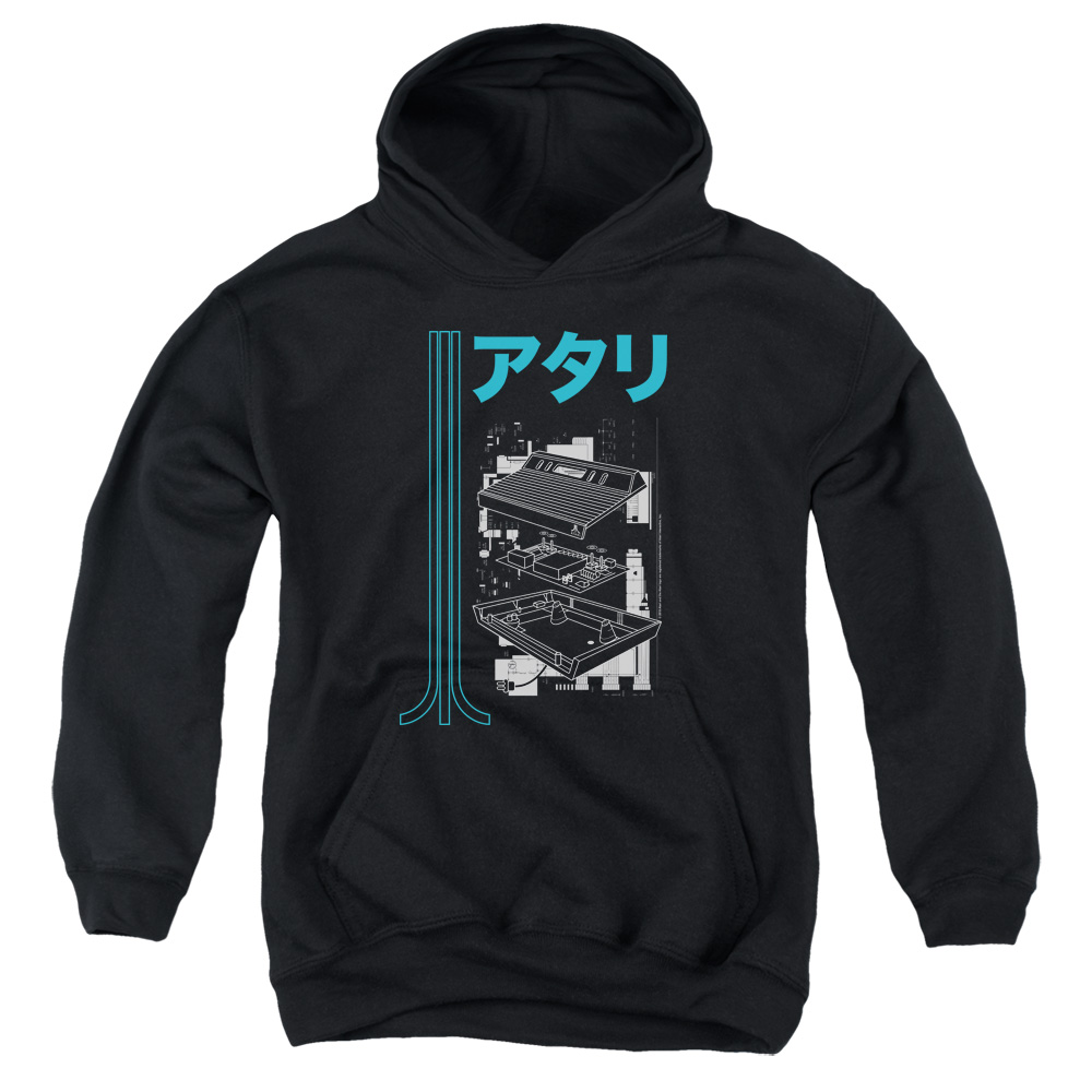 ATRI196-YFTH-2 Atari & Schematic Youth Cotton Pull-Over Hoodie, Black - Medium