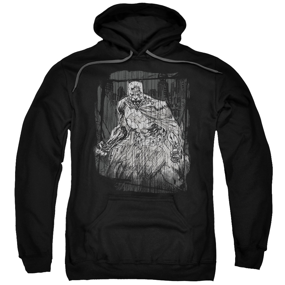 Batman & Pencilled Rain Adult Pull-Over Hoodie, Black - 5X