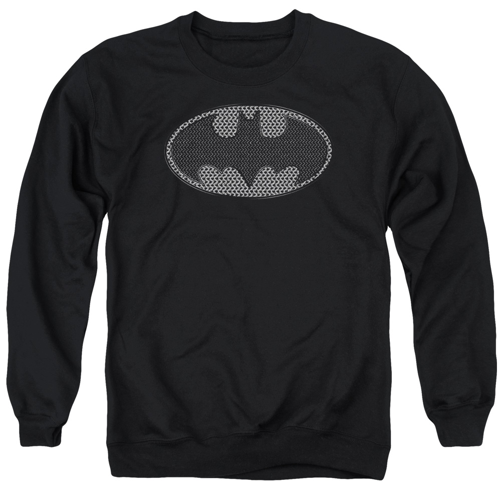 Batman & Chainmail Shield Long Sleeve Adult Crewneck Sweatshirt, Black - Large
