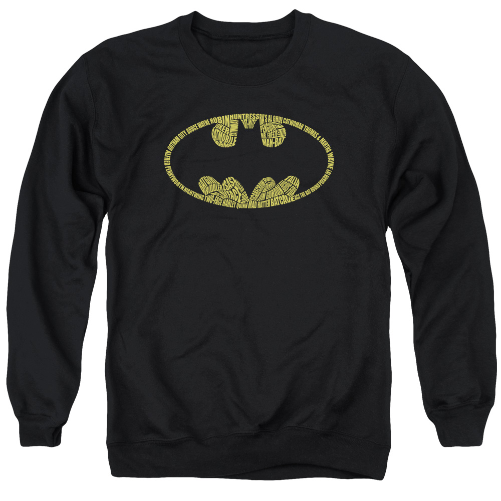 Batman & Word Logo Long Sleeve Adult Crewneck Sweatshirt, Black - Large