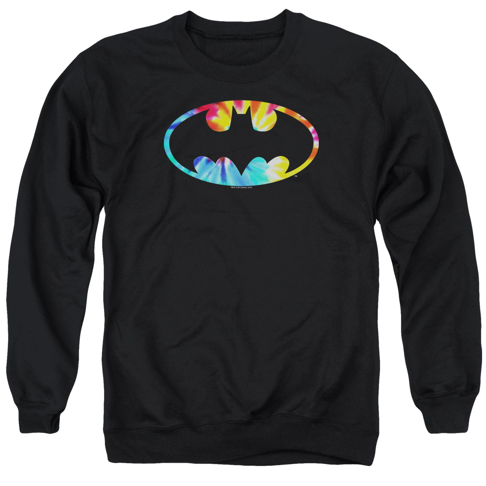 Batman & Tie Dye Batman Logo Long Sleeve Adult Crewneck Sweatshirt, Black - Extra Large