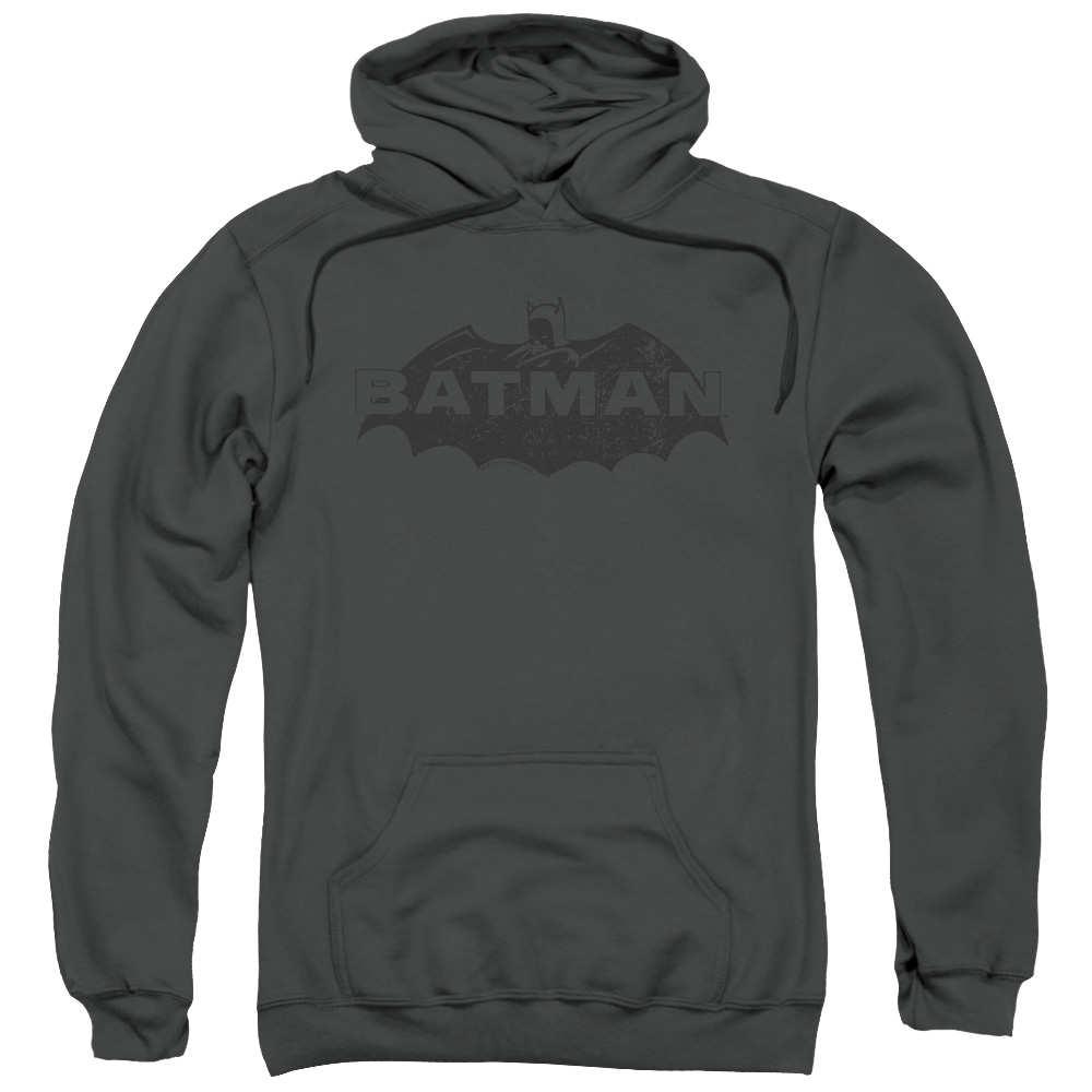 Batman & Newsprint Logo Adult Pull-Over Hoodie, Charcoal - Medium