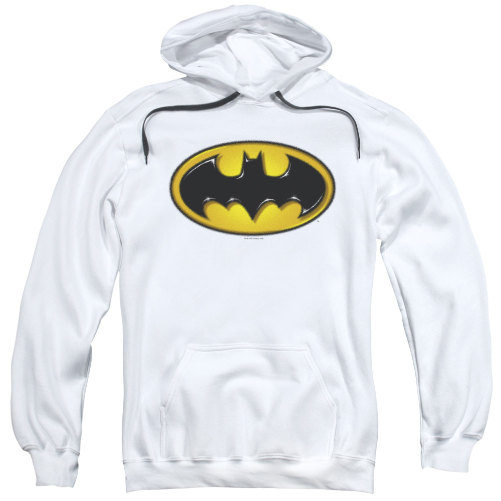 Batman & Airbrush Bat Symbol Adult Pull-Over Hoodie, White - Small