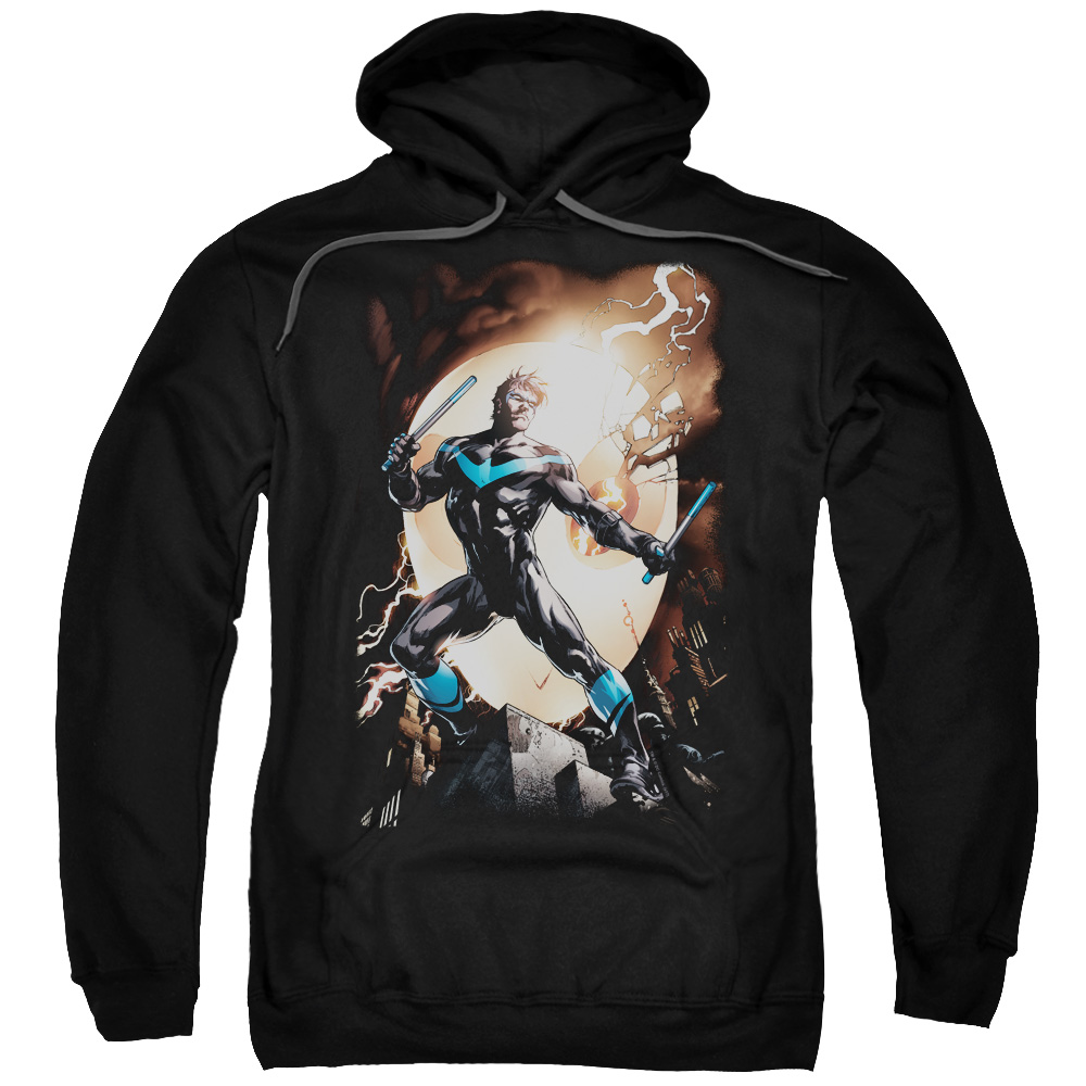 Batman & Nightwing Against Owls Adult Pull-Over Hoodie, Black - Small