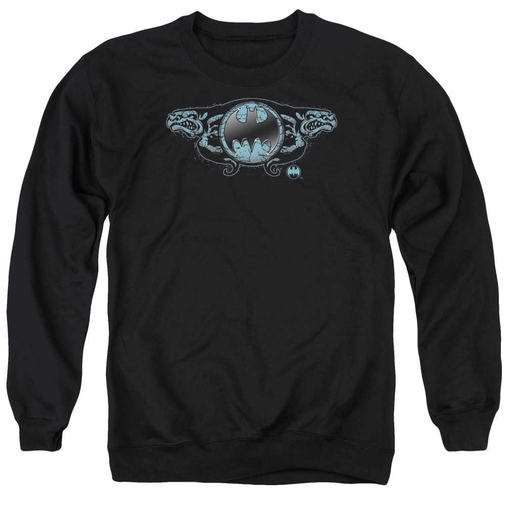 Batman & Two Gargoyles Logo Long Sleeve Adult Crewneck Sweatshirt, Black - Small