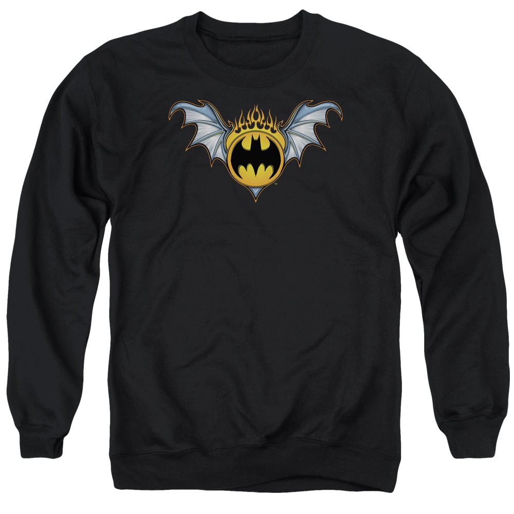 Batman & Bat Wings Logo Long Sleeve Adult Crewneck Sweatshirt, Black - Extra Large