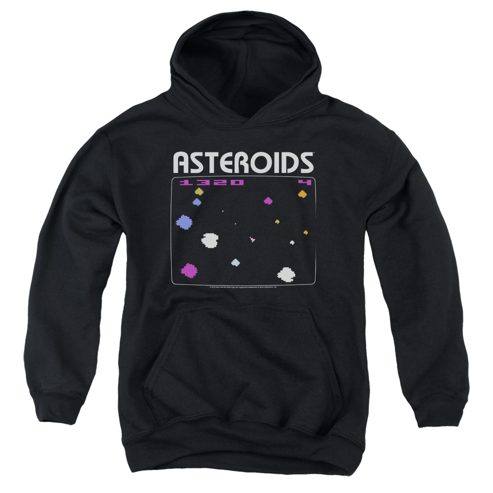 ATRI112-YFTH-4 Atari & Asteroids Screen Youth Cotton Pull-Over Hoodie, Black - Extra Large