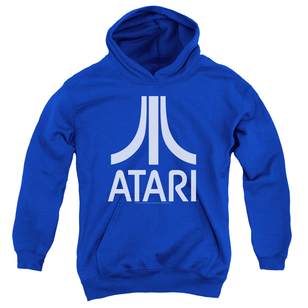 ATRI172-YFTH-3 Atari & Atari Logo Youth Cotton Pull-Over Hoodie, Royal Blue - Large