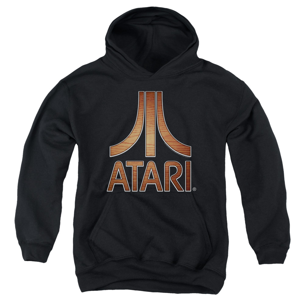 ATRI174-YFTH-2 Atari & Classic Wood Emblem Youth Cotton Pull-Over Hoodie, Black - Medium