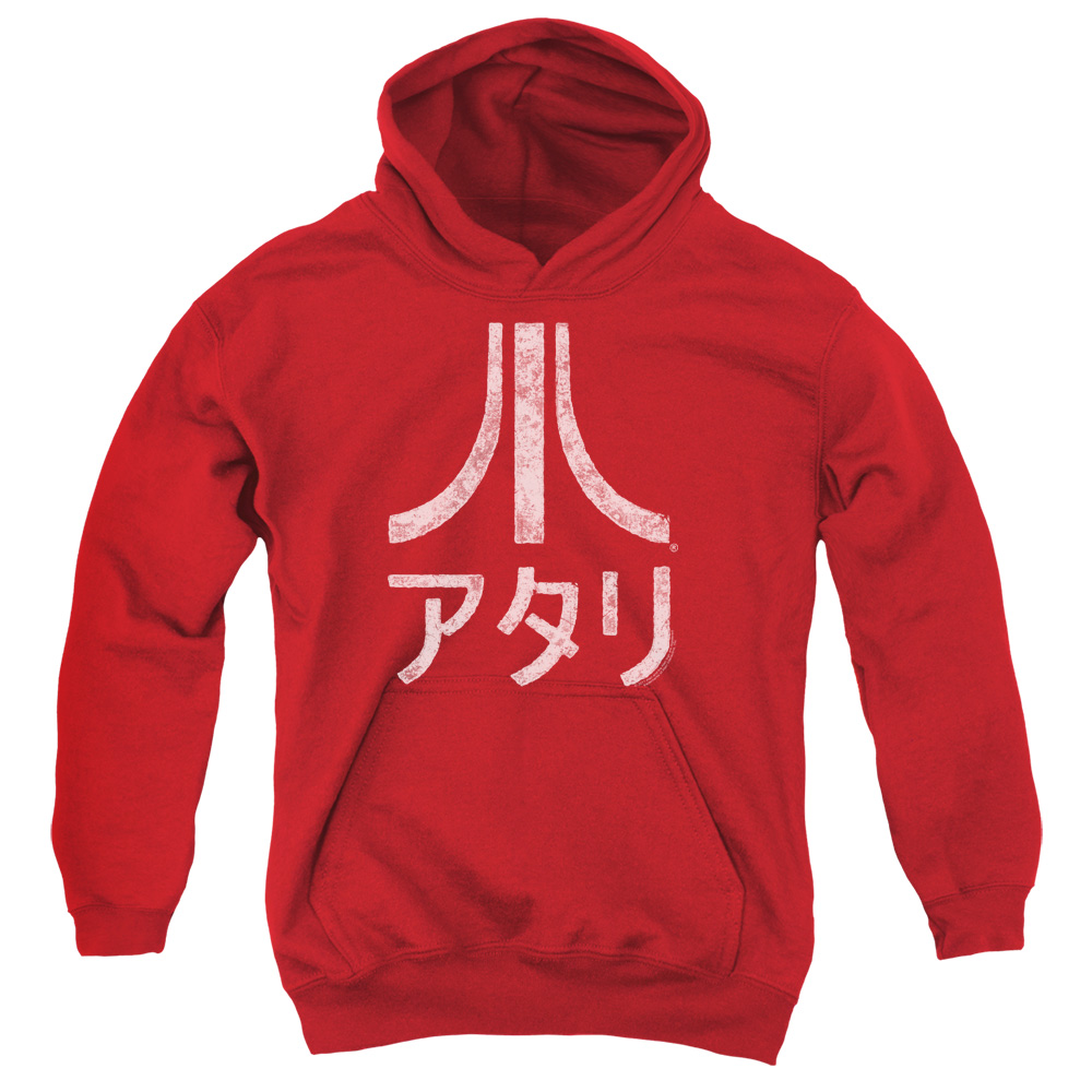 Atari & Rough Kanji Youth Cotton Pull-Over Hoodie, Red - Medium