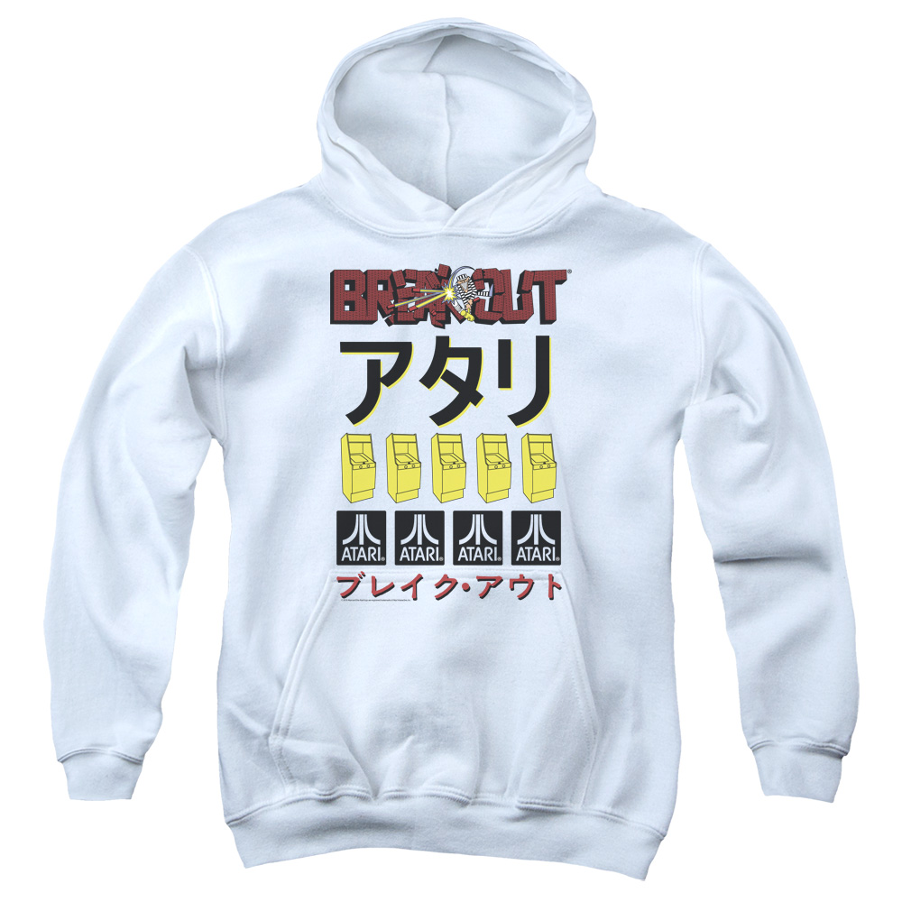 ATRI201-YFTH-1 Atari & Breakout Repeat Youth Cotton Pull-Over Hoodie, White - Small