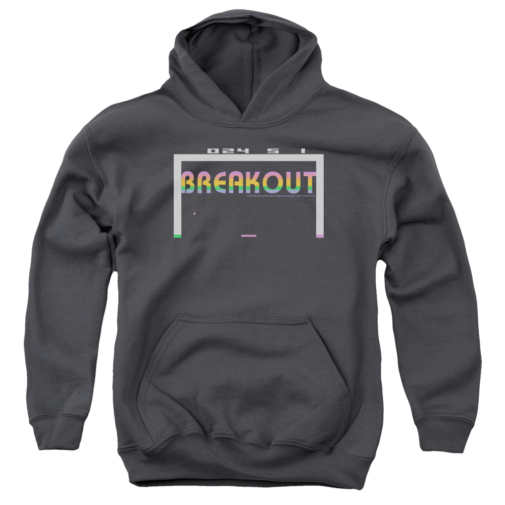 ATRI115-YFTH-1 Atari & Breakout 2600 Youth Cotton Pull-Over Hoodie, Charcoal - Small