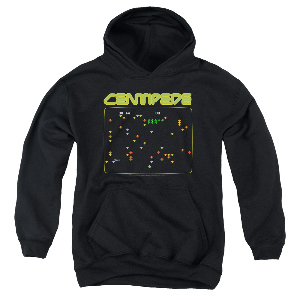 ATRI119-YFTH-1 Atari & Centipede Screen Youth Cotton Pull-Over Hoodie, Black - Small