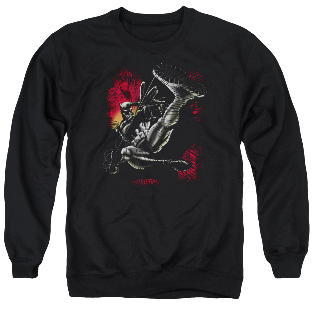 Batman & Kick Swing Long Sleeve Adult Crewneck Sweatshirt, Black - Small