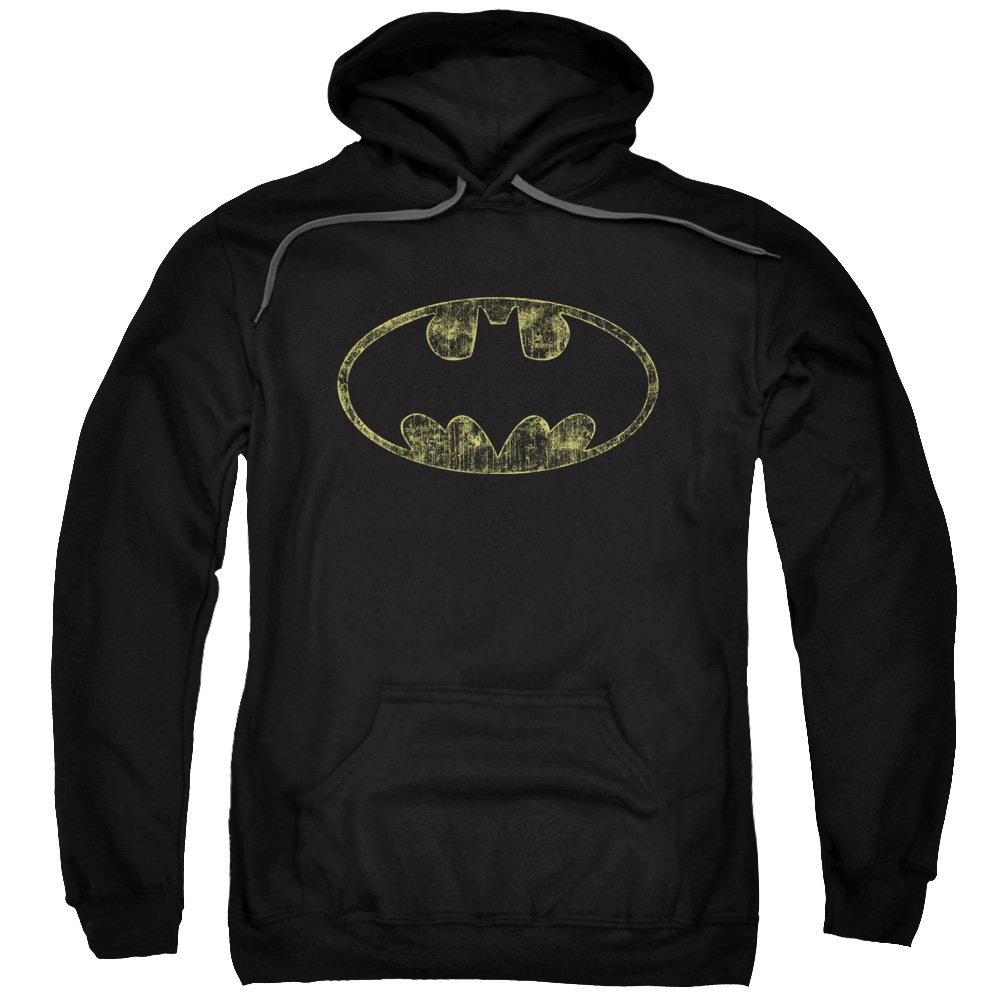 Batman & Tattered Logo Adult Pull-Over Hoodie, Black - 3X