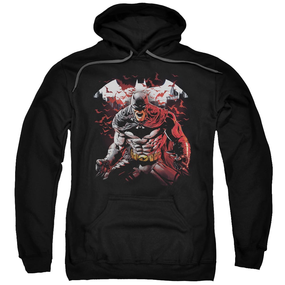 BM2418-AFTH-7 Batman & Raging Bat Adult Pull-Over Hoodie, Black - 4X -  Trevco