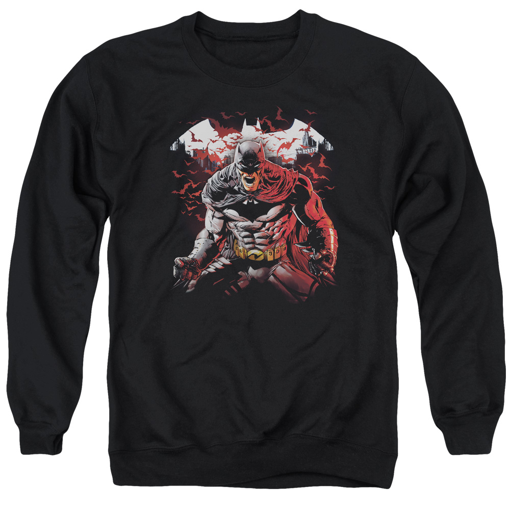 Batman & Raging Bat Long Sleeve Adult Crewneck Sweatshirt, Black - 3X