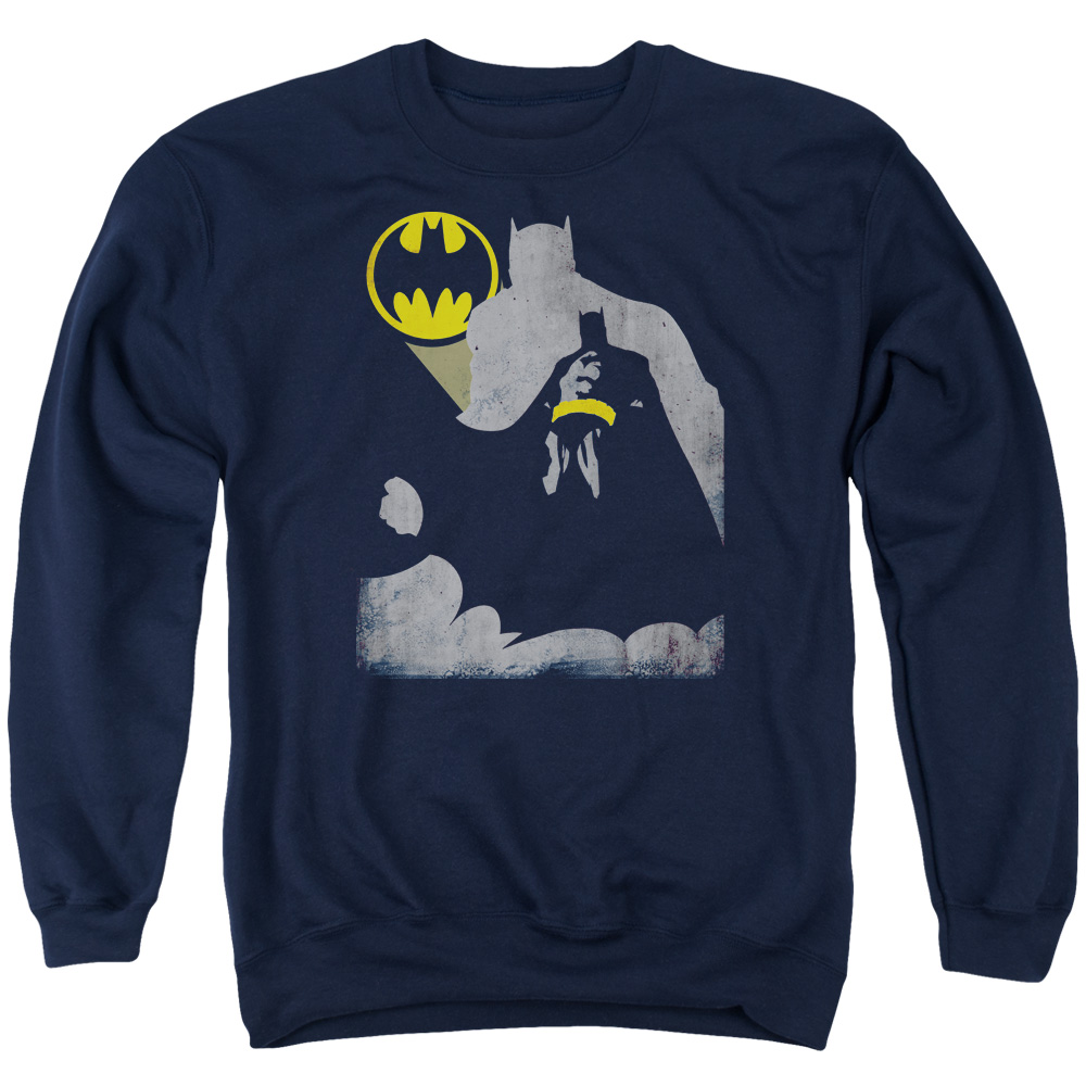BM2425-AS-5 Batman & Bat Knockout Long Sleeve Adult Crewneck Sweatshirt, Navy - 2X