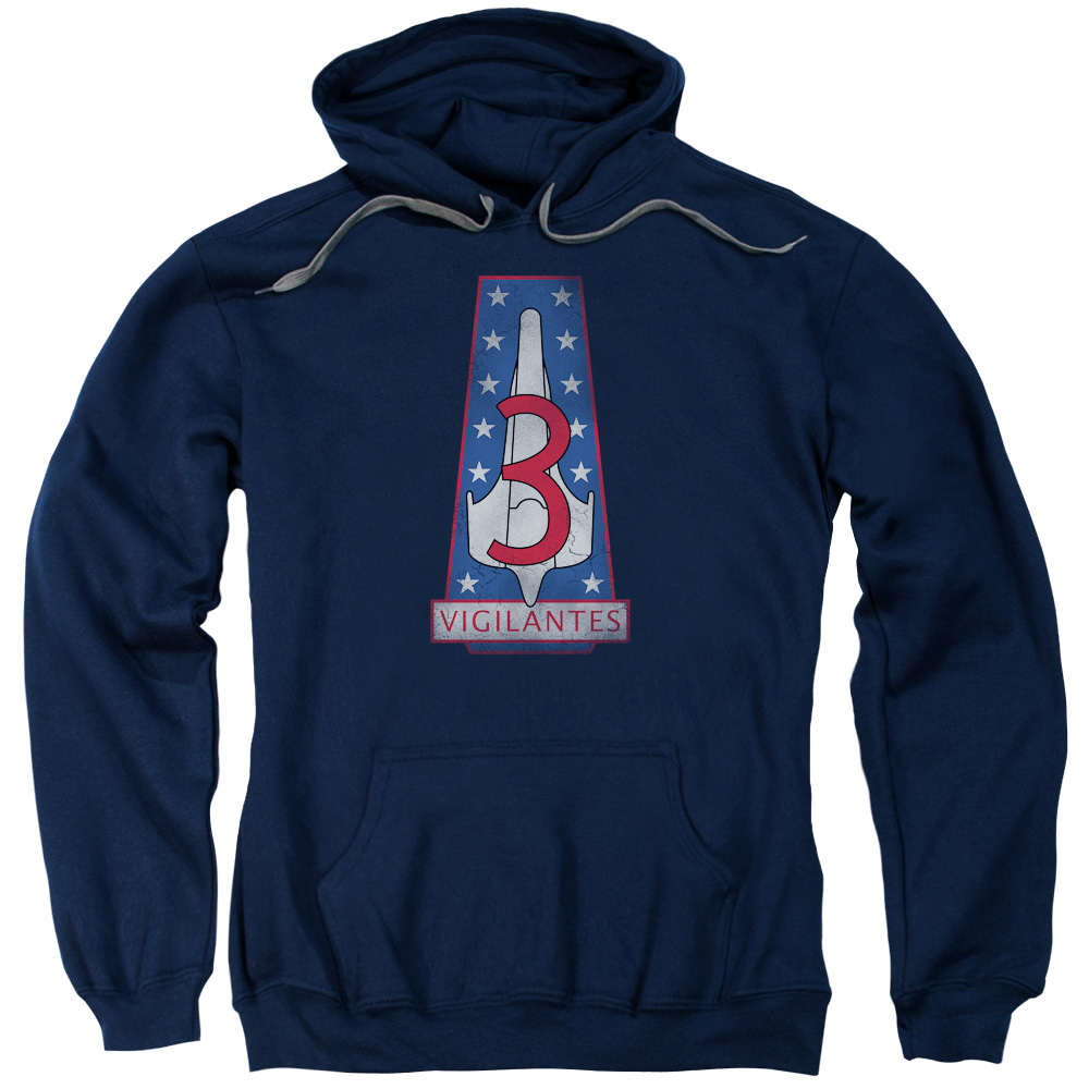 BSG109-AFTH-2 BSG & Vigilantes Badge Adult Pull-Over Hoodie, Navy - Medium