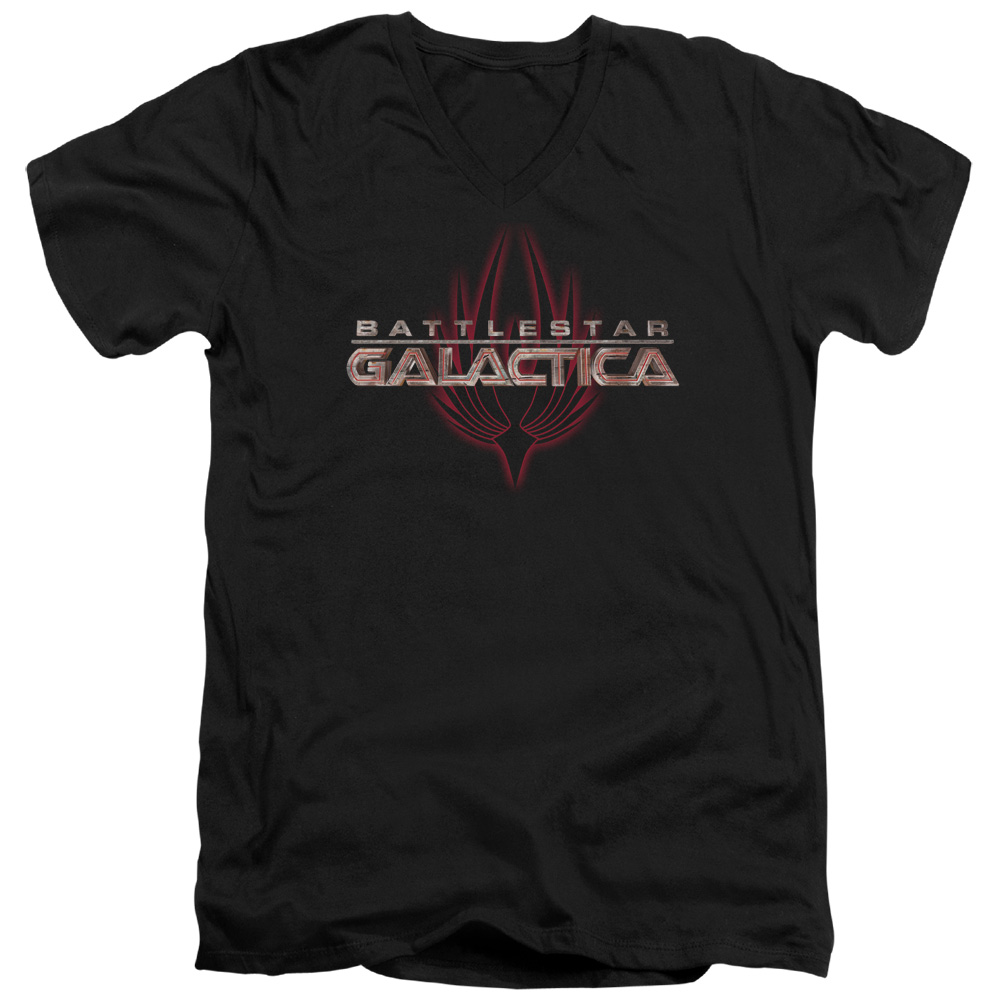 BSG121-AV-1 BSG & Logo with Phoenix Short Sleeve Cotton Adult Slim Fit V-Neck 30-1 T-Shirt, Black - Small