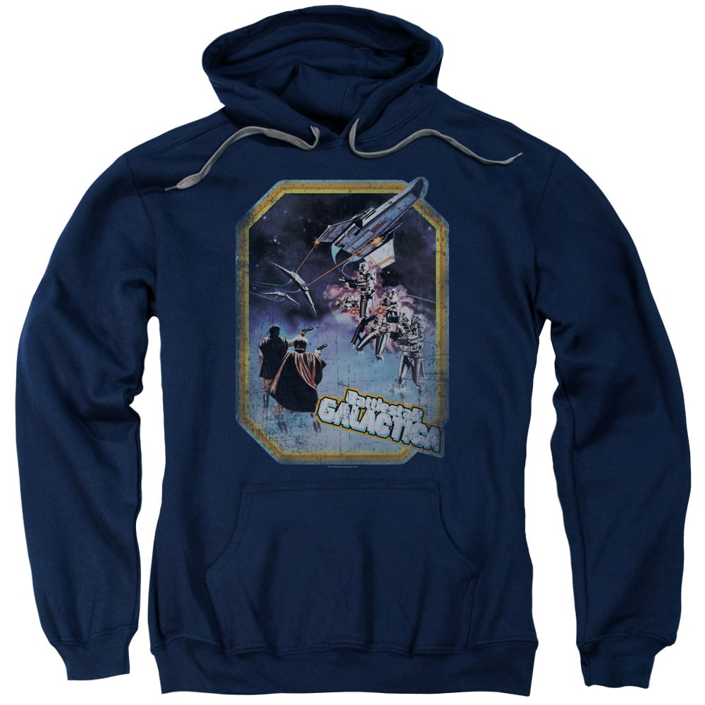 BSG & Poster Iron on Adult Pull-Over Hoodie, Navy - Extra Large