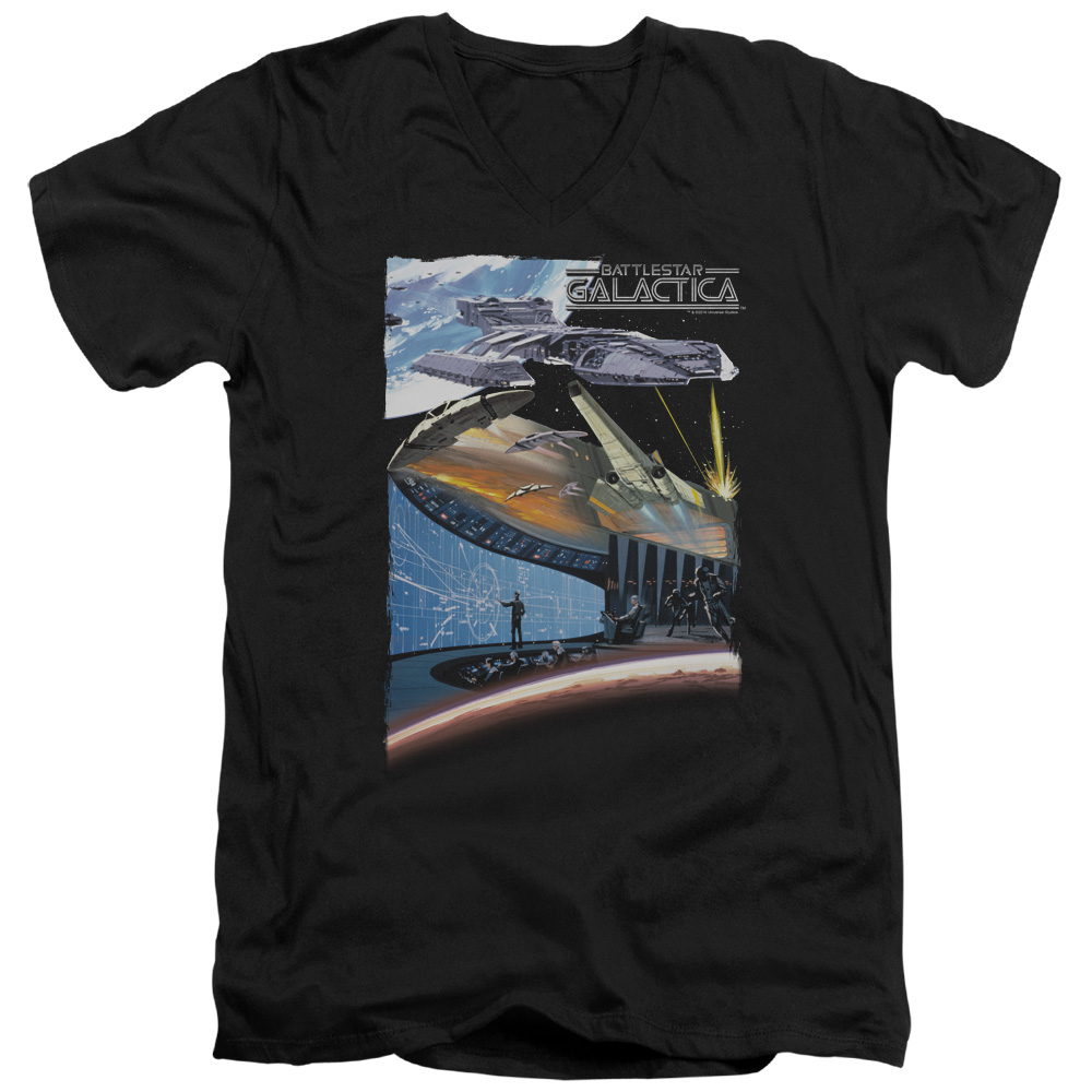 BSG207-AV-3 BSG & Concept Art Short Sleeve Cotton Adult Slim Fit V-Neck 30-1 T-Shirt, Black - Large