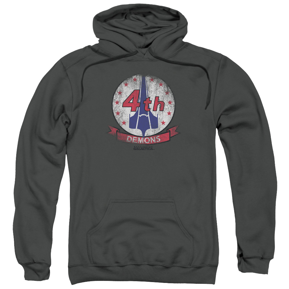 BSG213-AFTH-2 BSG & Demons Badge Adult Pull-Over Hoodie, Charcoal - Medium