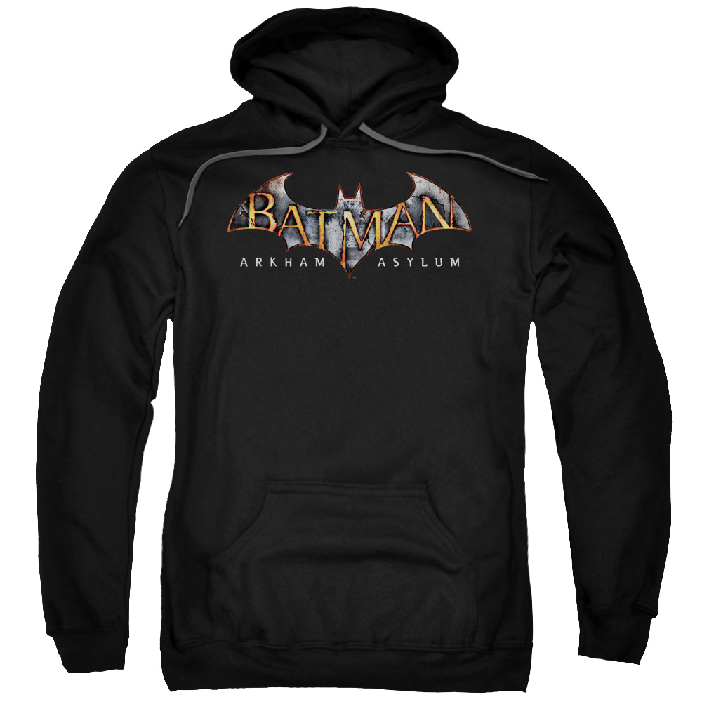 Batman AA & Arkham Asylum Logo Adult Pull-Over Hoodie, Black - 5X