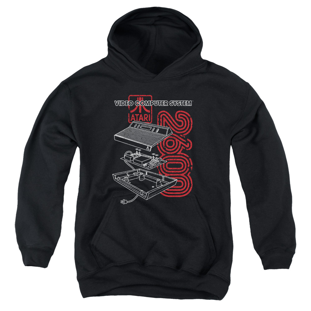 ATRI105-YFTH-4 Atari & 2600 Youth Cotton Pull-Over Hoodie, Black - Extra Large