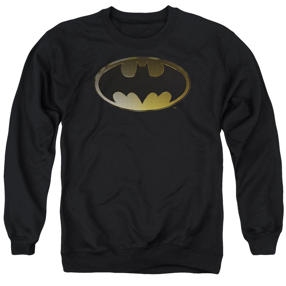 Batman & Halftone Bat Long Sleeve Adult Crewneck Sweatshirt, Black - Extra Large