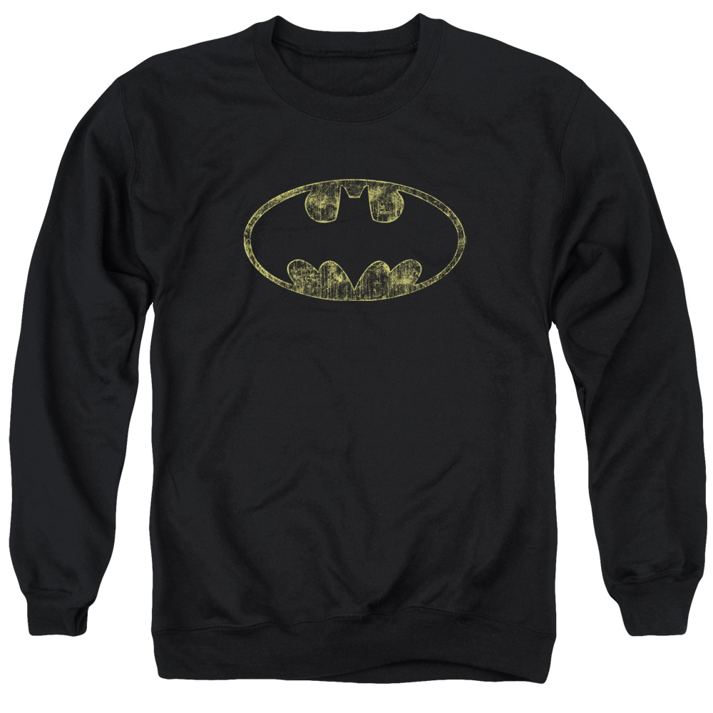 Batman & Tattered Logo Long Sleeve Adult Crewneck Sweatshirt, Black - 2X