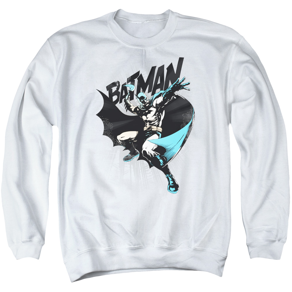 Batman & Batarang Throw Long Sleeve Adult Crewneck Sweatshirt, White - Extra Large