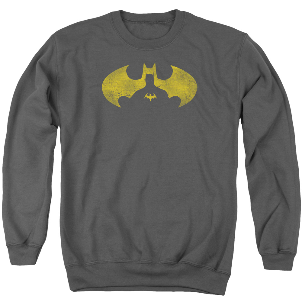 Batman & Bat Symbol Knockout Long Sleeve Adult Crewneck Sweatshirt, Charcoal - Medium