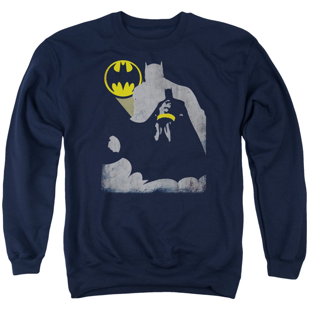 Batman & Bat Knockout Long Sleeve Adult Crewneck Sweatshirt, Navy - Extra Large