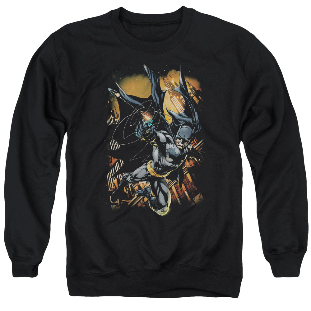 Batman & Grapple Fire Long Sleeve Adult Crewneck Sweatshirt, Black - Large