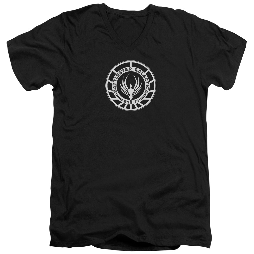 BSG115-AV-3 BSG & Galactica Badge Short Sleeve Cotton Adult Slim Fit V-Neck 30-1 T-Shirt, Black - Large