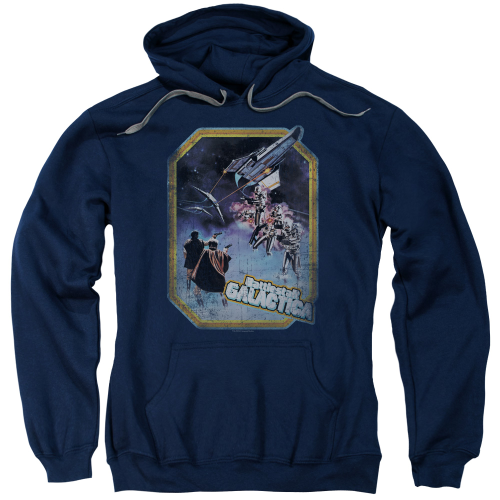 BSG & Poster Iron on Adult Pull-Over Hoodie, Navy - Medium