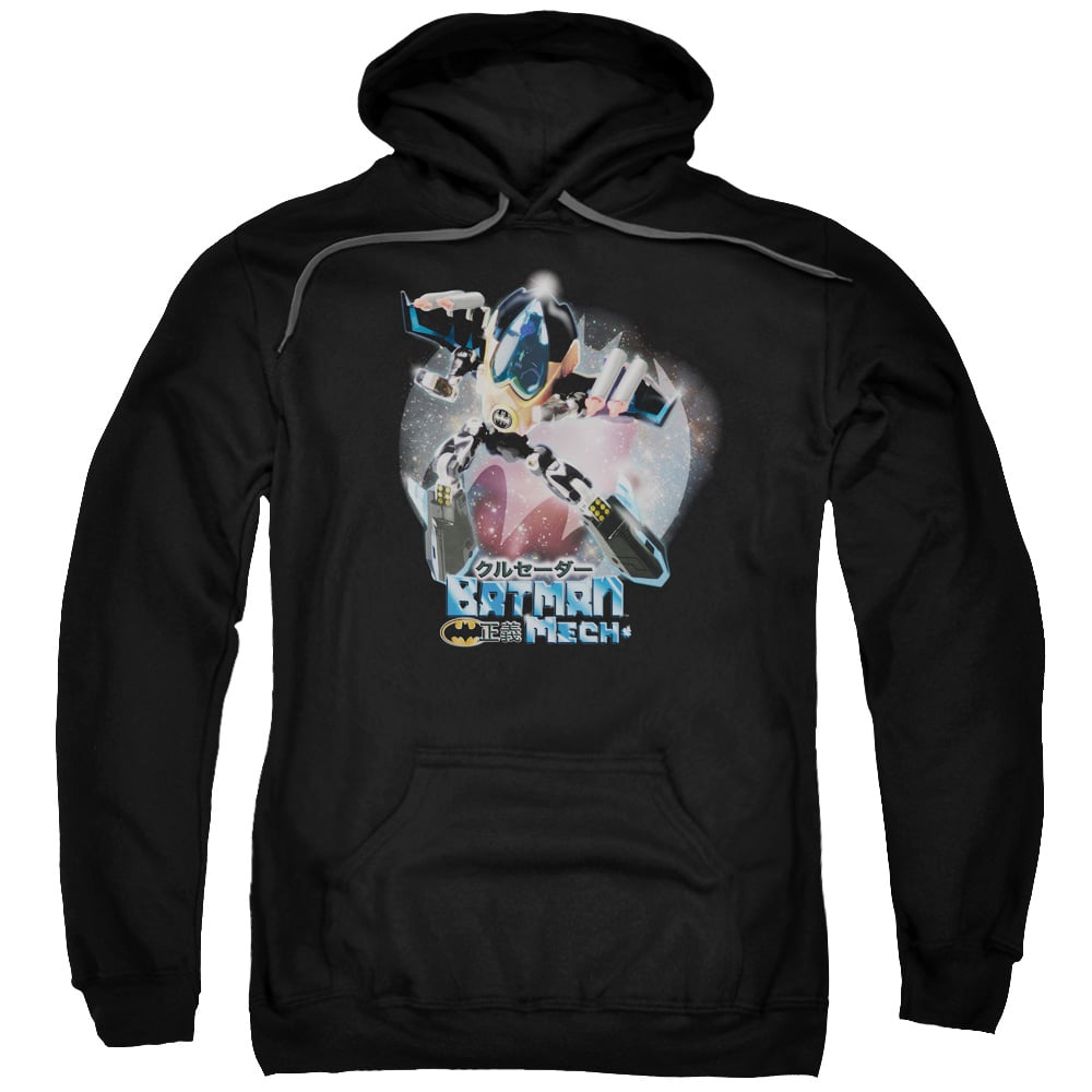 BM1793-AFTH-8 Batman & Batman Mech Adult Pull-Over Hoodie, Black - 5X
