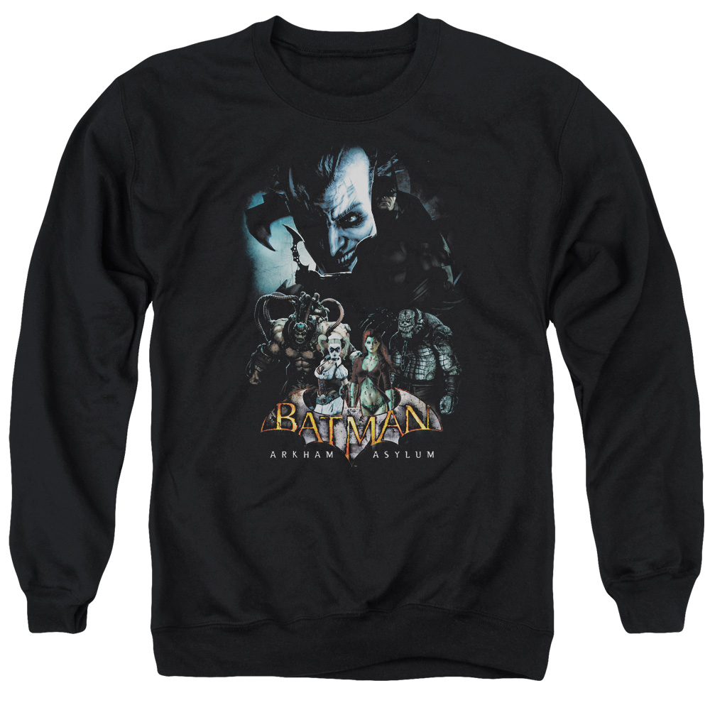 BM1815-AS-1 Batman AA & Five Against One Long Sleeve Adult Crewneck Sweatshirt, Black - Small