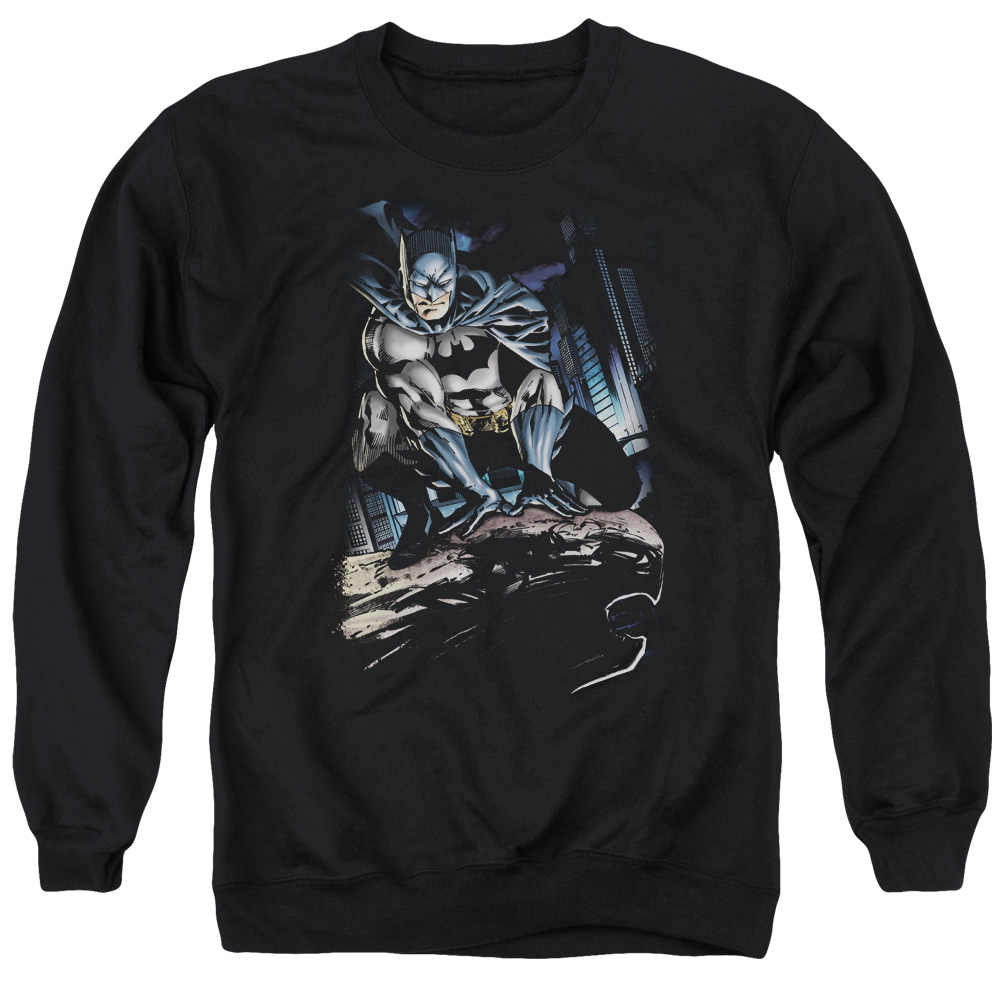 BM1887-AS-4 Batman & Perched Long Sleeve Adult Crewneck Sweatshirt, Black - Extra Large