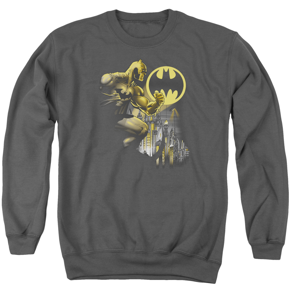 BM1892B-AS-6 Batman & Bat Signal Long Sleeve Adult Crewneck Sweatshirt, Charcoal - 3X
