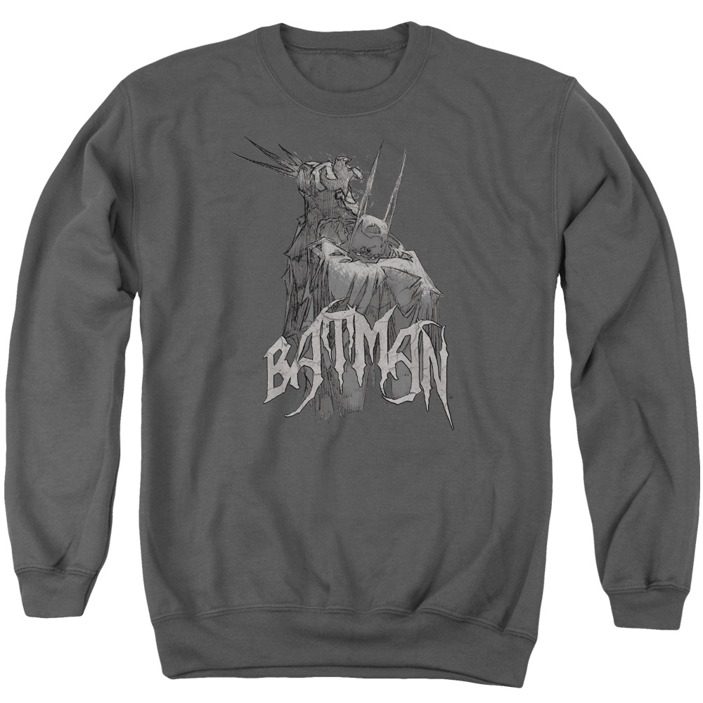 Batman & Scary Right Hand Long Sleeve Adult Crewneck Sweatshirt, Charcoal - Large
