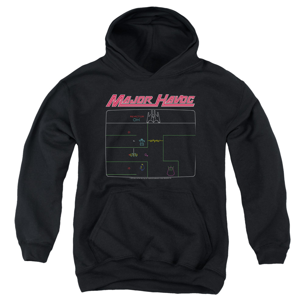 ATRI135-YFTH-4 Atari & Major Havoc Screen Youth Cotton Pull-Over Hoodie, Black - Extra Large